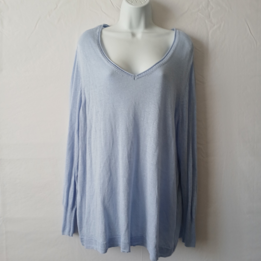 Chico's Blue Relaxed Tunic V Neck Sz XXL Casual Lounge Work Knit Coastal‎ Fairy